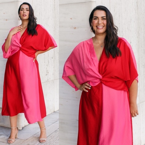 ✨ON SALE✨ *JUST IN* Date Night Red and Pink Color block Plus Size Maxi Dress - Picture 3 of 4
